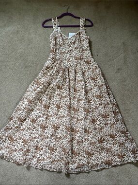 AMERICAN EAGLE Corset Back Cream Floral Midi Sundress with Adjustable Straps